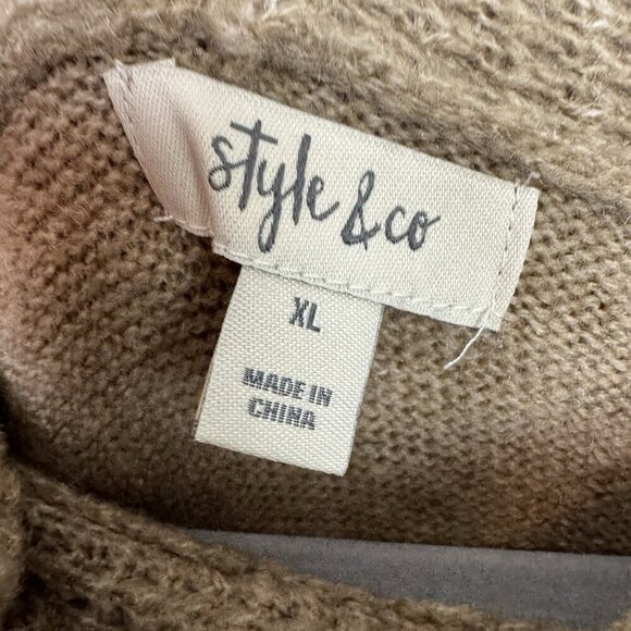 Style & Co Tan Brown Cowl Neck Sweater Size XL Curved Hem Cozy Casual - Picture 4 of 6